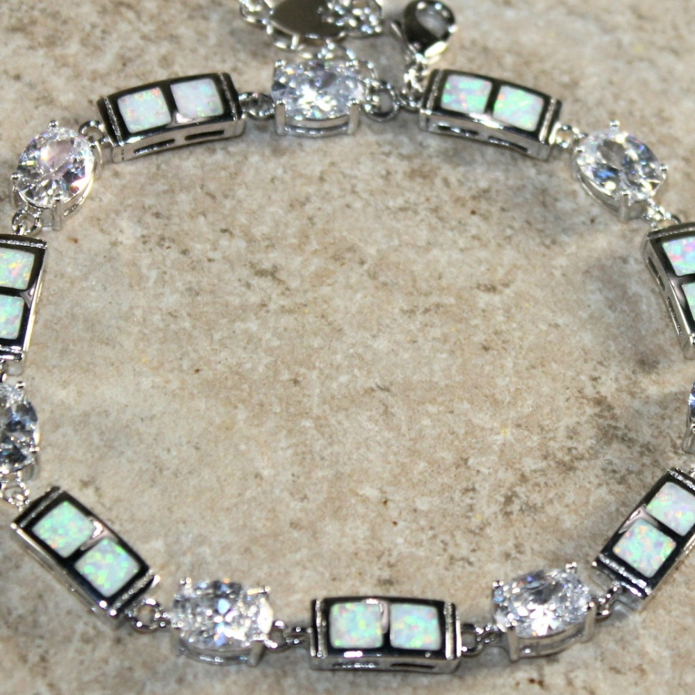 White Fire Opal Silver Bracelet